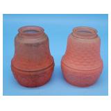 Pair Vintage Glass Light Shades Pink Flower Basket