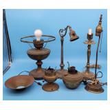 Lot of Brass Lamps & Parts Oil Electric