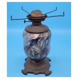 Antique Oil Lamp Base Reverse Painted Glass Marble