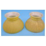2 Fired On Yellow Ribbed Glass Student Lamp Shades
