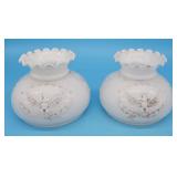 Pair Milk Glass Student Lamp Shades Eagle
