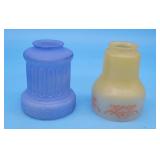 2 Vintage Glass Lamp Shades Blue Yellow