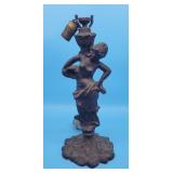 Cast Metal Figural Lady Lamp Base Lily Pads