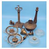 Mixed Lot of Oil Lamp Parts & Pieces, Lamp Base