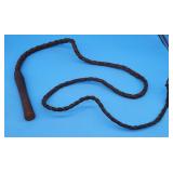 Antique Braided Leather Whip w Wood Handle