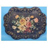 Antique Toleware Tole Painted Tin Tray Floral Rose