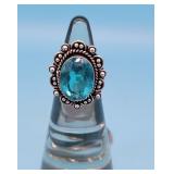German Silver Blue Topaz Ring Sz 6