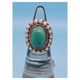 German Silver Turquoise Synthetic Sz 8 Ring