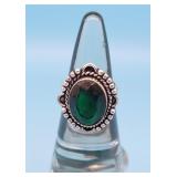 German Silver Green Emerald Sz 9 Ring