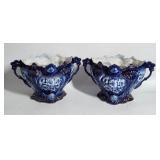 Pair Antique Blue & White Porcelain Planters -
