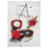 Mixed Decorative Lot - Apple Clock, Easel, Mask,