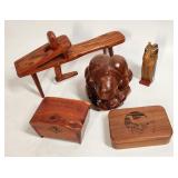 Wood Carvings & Boxes Lot - Folk Art, Totem,