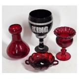 Assorted Glassware Lot - Includes Red Glass Vase,
