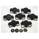 Antique Brass Drawer Pulls & Keyhole Covers - Set
