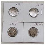 Buffalo Nickel US Coin Lot - 1930, 1935, 1937,