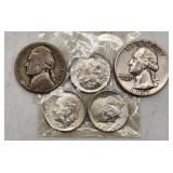 US Silver Coin Lot - 1943 Nickel, 1957 Quarter &