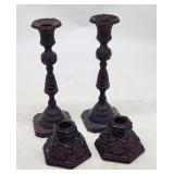 Vintage Candlestick Lot - Metal & Amethyst Glass,