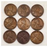 Nine 1927-1929 Lincoln Wheat Pennies - US Coins