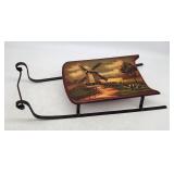 Painted Wood Sleigh - Dutch Windmill Scene