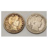 1908 & 1909 Barber Quarter Lot - US Coinage