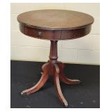 Mahogany Round Drum Table with Lion Head Pull