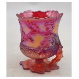 Carnival Glass Vase - Acorn Burrs Red Iridescent