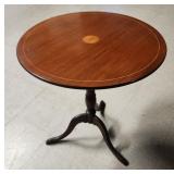 Vintage Mahogany Round Accent Table with Inlay, 24