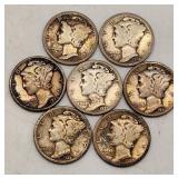 Mercury Dime Lot - 1920s Silver Coins (7 Total)