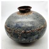 Vintage Metal Tank Vase - Rustic Spherical