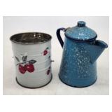 Enamelware Lot: Coffee Pot & Flour Sifter with