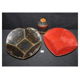 Hand Painted Toleware Tea Caddy & Two Bread Trays