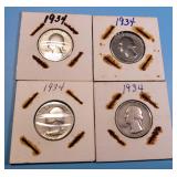 1934 Silver Quarters (4)
