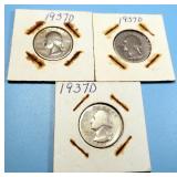 1937-D Silver Quarters (3)