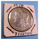 1878 Morgan Silver Dollar 7 Feathers