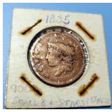 1835 Coronet Head Large Cent Small 8 & Stars