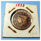 1838 Coronet Head Large Cent