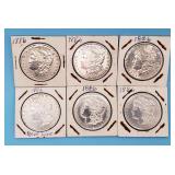 1886 Grade Worthy Morgan Silver Dollars (6)