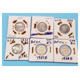 1913 Type 1 - 1938D Buffalo Nickels (6)