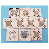 (10)  Buffalo Nickels 1918S - 1937
