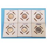 (6) Lincoln Wheat Cents All S 1910S - 1940S
