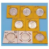 (7) Walking Liberty Half Dollars 1917 - 1947D