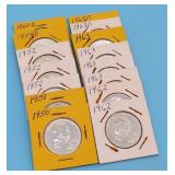 (15) Better Franklin Half Dollars 1950 - 1963D