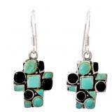 Onyx & Turquoise Cross Drop Earrings