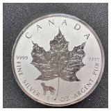 2018 -1 oz Silver Maple Leaf Lunar Dog Privy BU