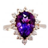 1.6 Carat Amethyst & Diamond Halo Ring 14k Gold