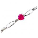 3 CTW Heart Ruby & Diamond Link Bracelet 10k WG