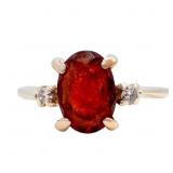 Oval Garnet & Diamond Ring 14k Yellow Gold