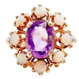 Valentines Amethyst & Opal Halo Ring 14k Gold