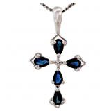 Sapphire & Diamond Cross Pendant 14k White Gold