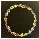 2+ CTW Rainbow Gemstone Bracelet 14k Yellow Gold